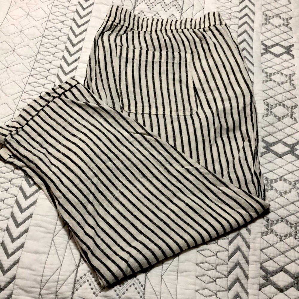 High waisted striped linen blend wide legs pants for women